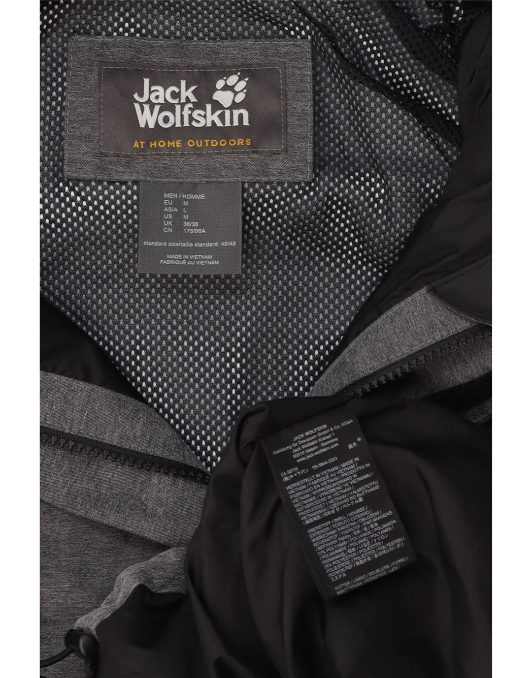Jack Wolfskin Mens Hooded Rain Jacket UK 36/38 Medium Grey Polyamide