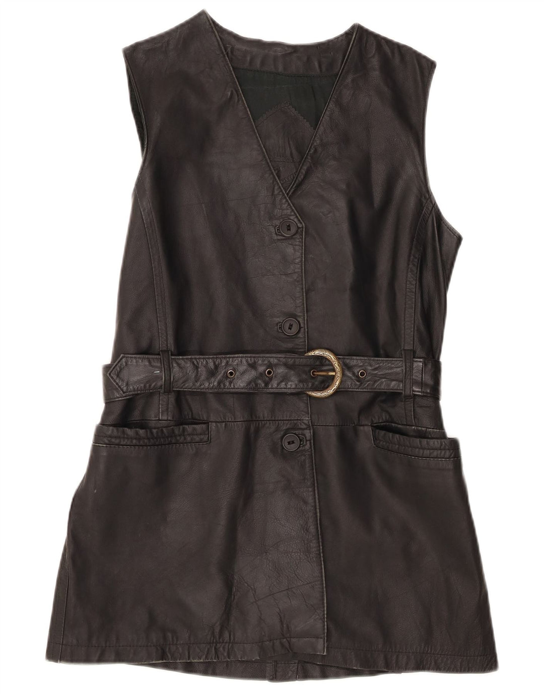 Oltremoda Damen Lederweste IT 42 Mittelschwarzes Leder