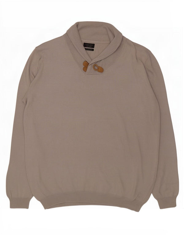 Zara Mens Shawl Neck Jumper Sweater Large Grey Cotton