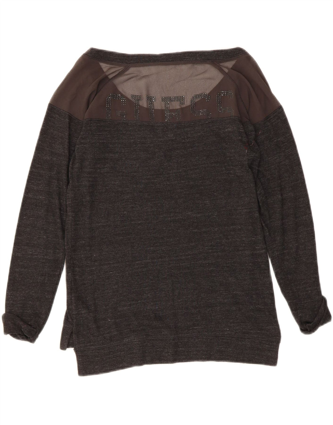 GUESS Womens Oversized Graphic Sweatshirt Jumper UK 4 XS  Grey Polyester Vintage Guess and Second-Hand Guess from Messina Hembry 