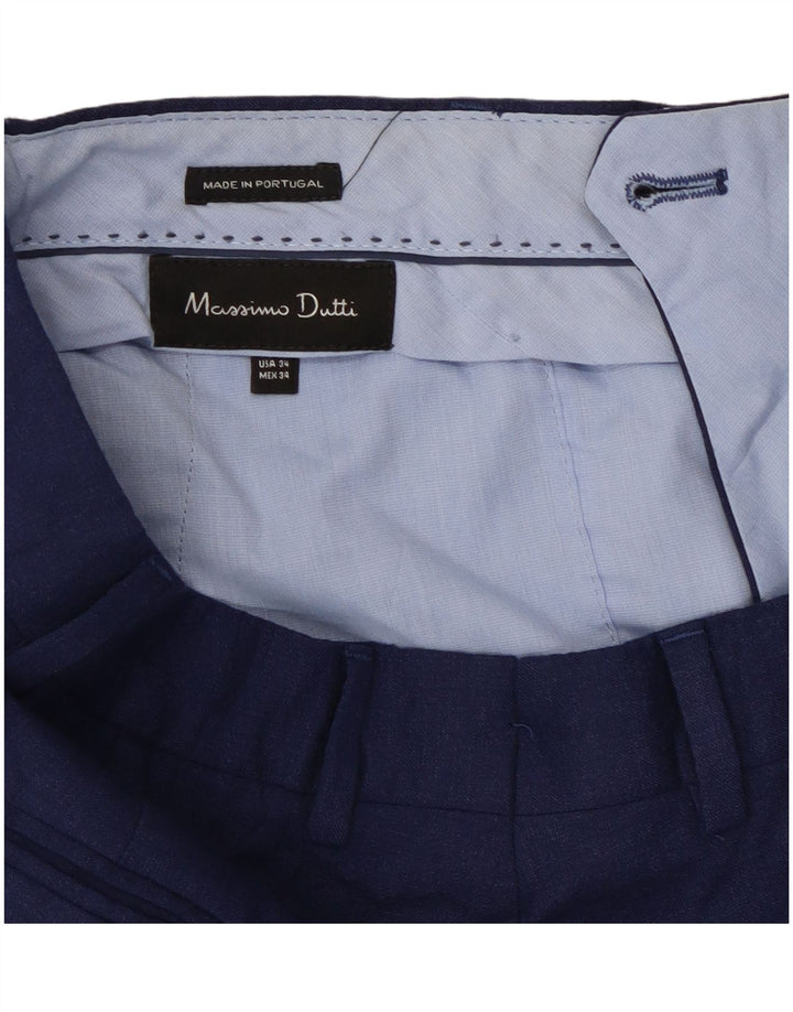 Massimo Dutti Mens Straight Suit Trousers W34 L29 Navy Blue