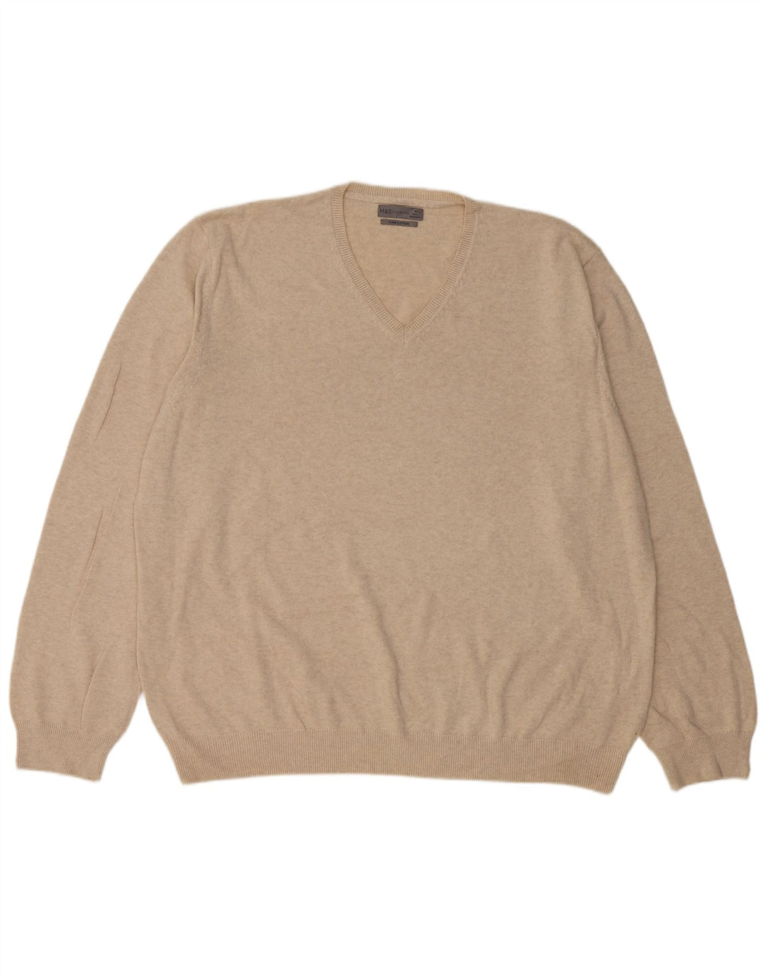 MARKS & SPENCER Mens V-Neck Jumper Sweater 4XL Beige Cotton
