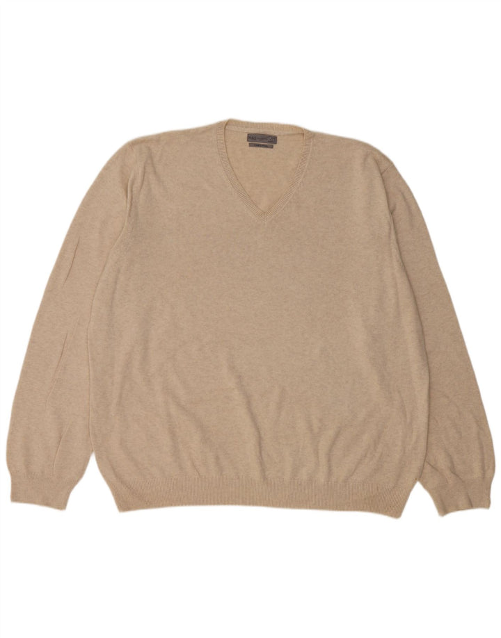 MARKS & SPENCER Mens V-Neck Jumper Sweater 4XL Beige Cotton