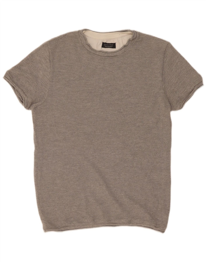 T-shirt Zara da uomo Top in cotone grigio medio