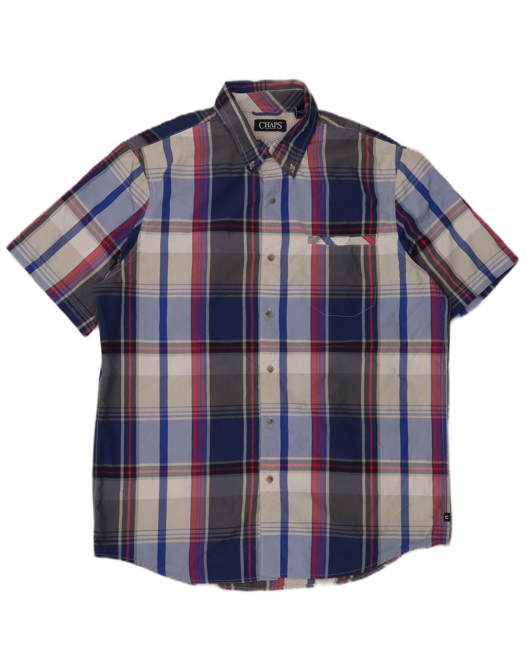 Chaps Camicia a maniche corte da uomo a quadri grandi blu in poliestere