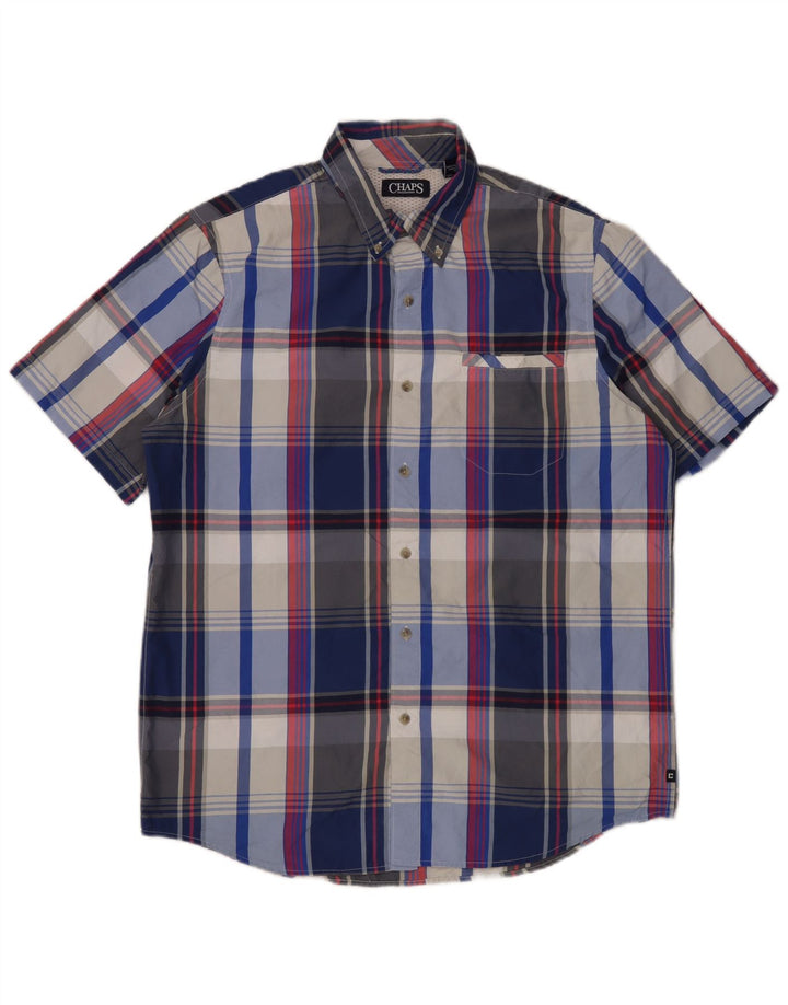 Chaps Camicia a maniche corte da uomo a quadri grandi blu in poliestere