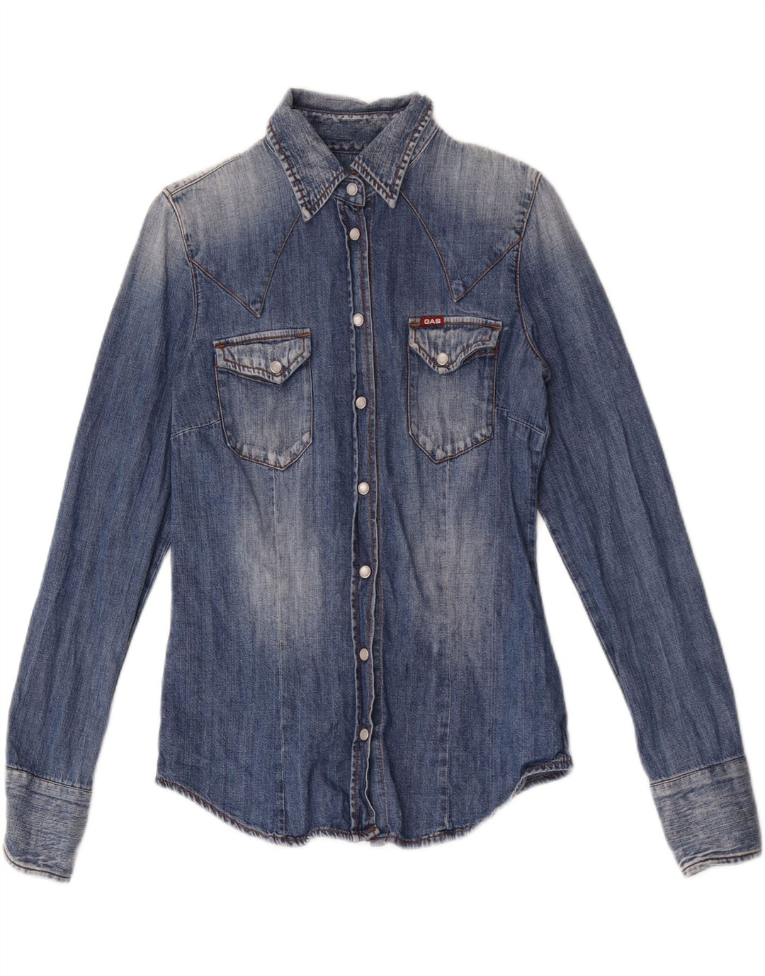 Gas Womens Denim Shirt UK 12 Medium Blue Cotton