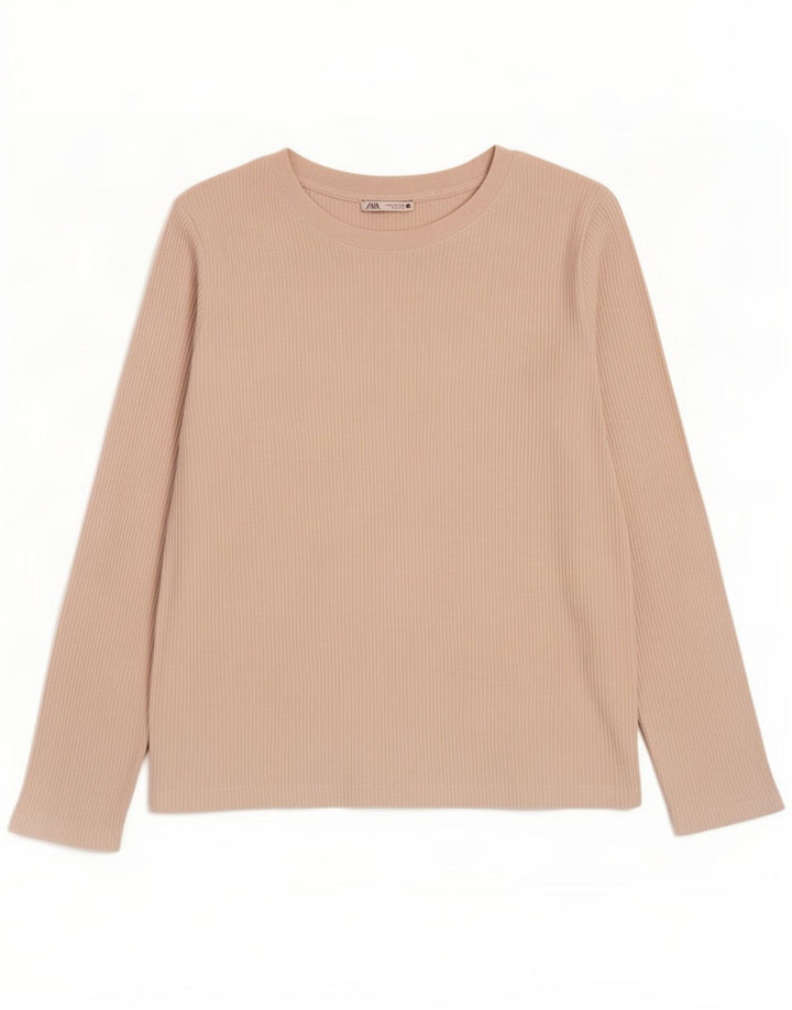 Top Zara da uomo a maniche lunghe grande in poliestere beige