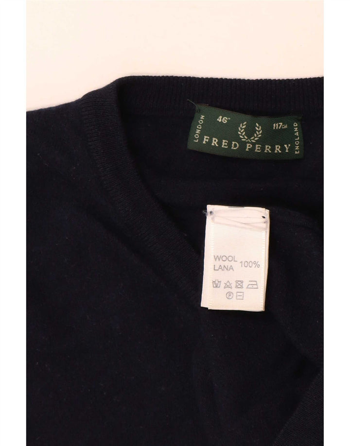 Maglione da uomo con scollo a V Fred Perry, grande, in lana blu navy
