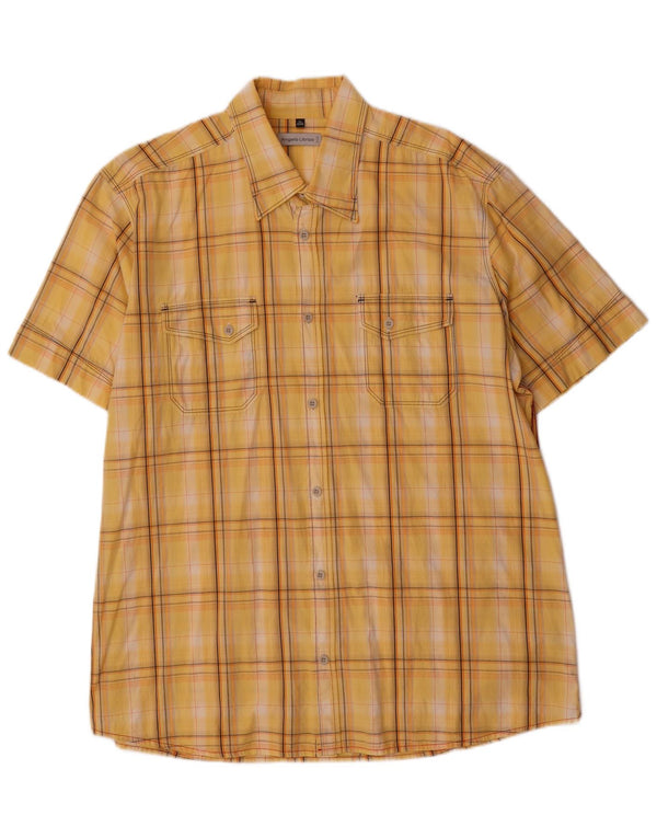 Angelo Litrico Camicia Uomo Manica Corta Taglia 43/44 XL Cotone a Quadri Giallo