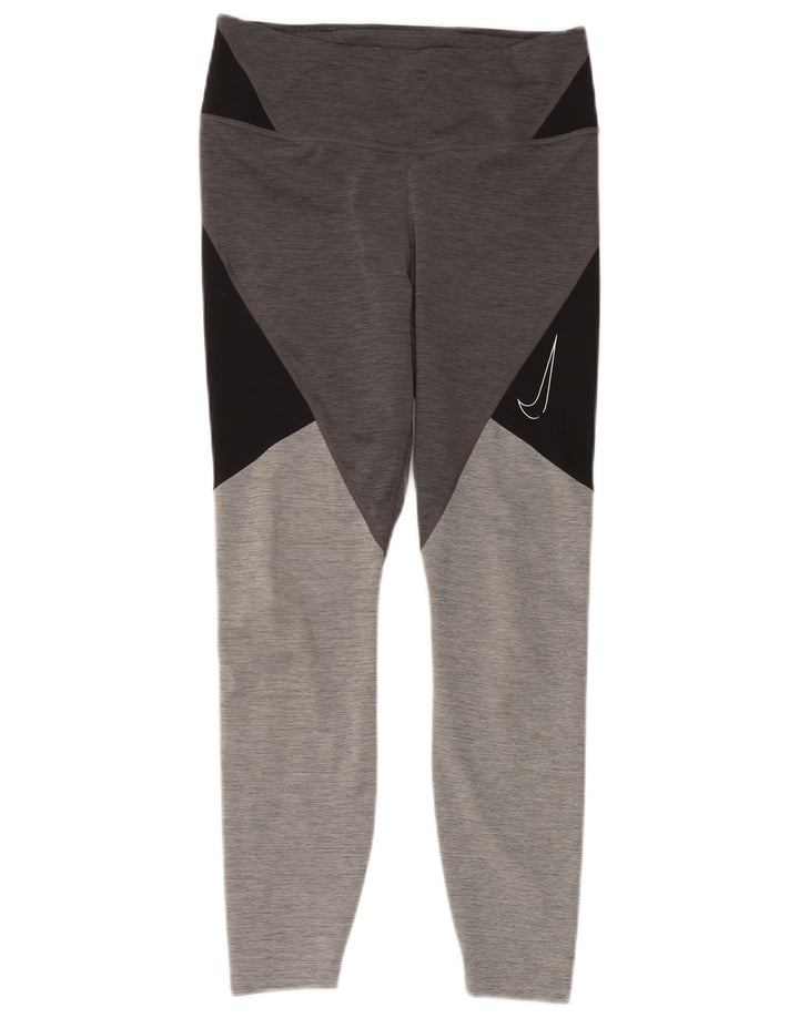Nike Womens Leggings UK 12 Medium Grey Colourblock Polyester
