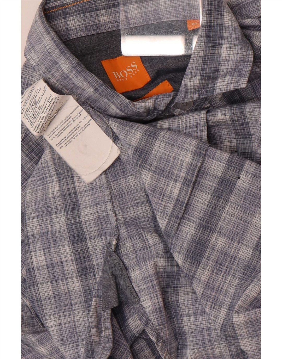 Hugo Boss Mens Short Sleeve Slim Fit Shirt Medium Blue Check Cotton