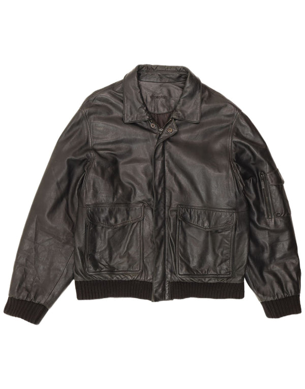 Giubbotto Bomber in Pelle da Uomo Vittorio Forti IT 50 Large Nero
