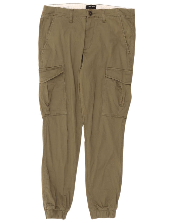 Jack & Jones Mens Joggers Cargo Trousers W32 L32 Khaki Cotton