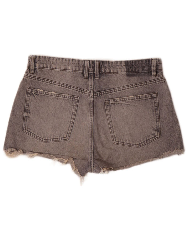 Zara Damen Distressed Denim Shorts EU 42 Large W32 Graue Baumwolle