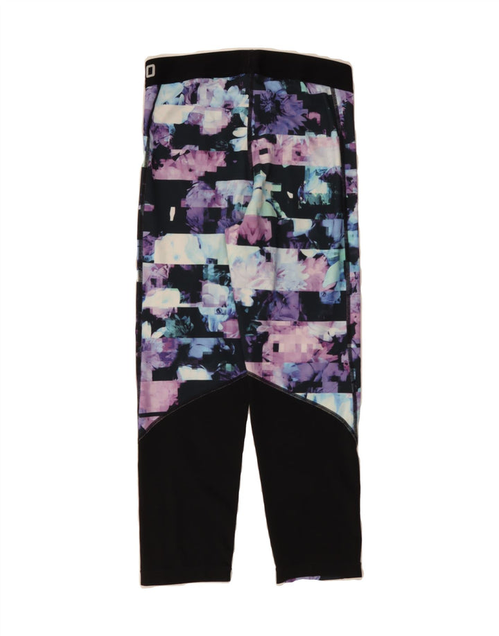 NIKE Womens Graphic Capri Leggings UK 8 Small Black Floral Polyester Vintage Nike and Second-Hand Nike from Messina Hembry 