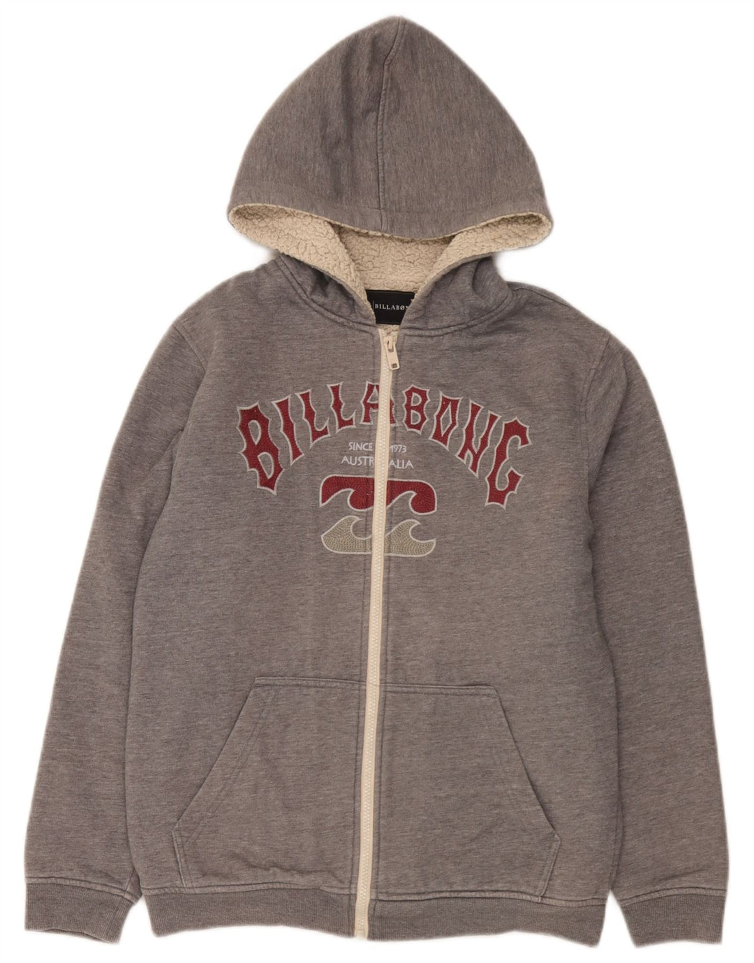 Billabong Boys Graphic Zip Hoodie Sweater 15-16 Years Grey Polyester