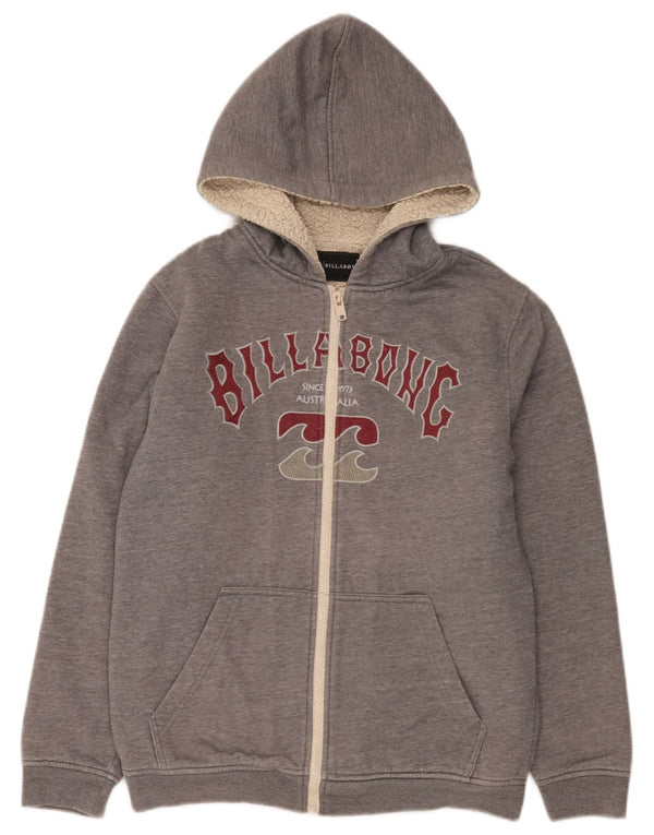 Billabong Boys Graphic Zip Hoodie Sweater 15-16 Years Grey Polyester