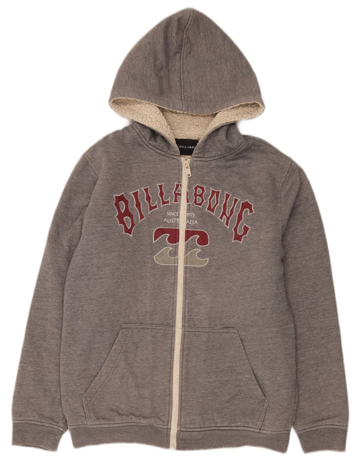 Billabong Boys Graphic Zip Hoodie Sweater 15-16 Years Grey Polyester