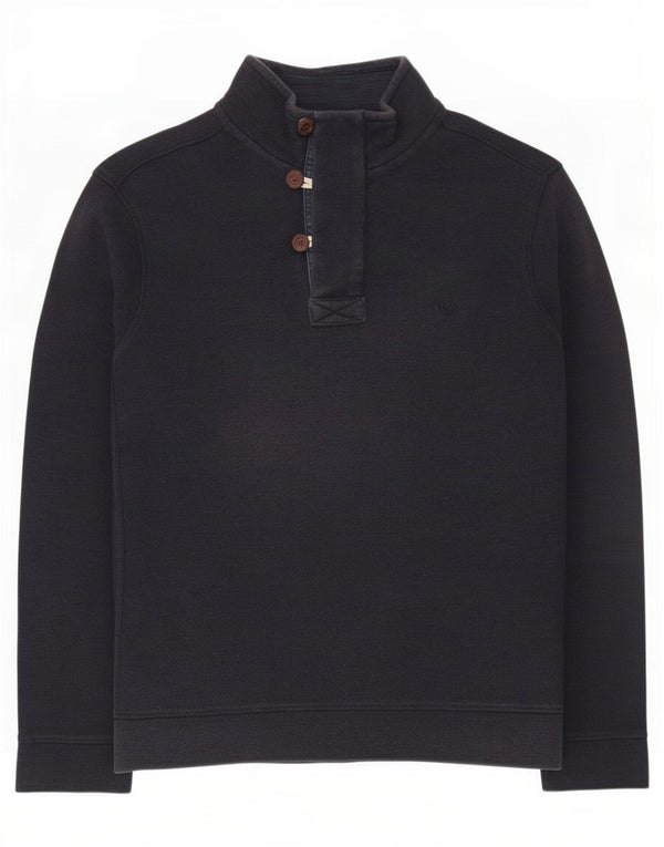 Fat Face Herre Button Neck Sweatshirt Jumper Large Navy Blue Bomuld