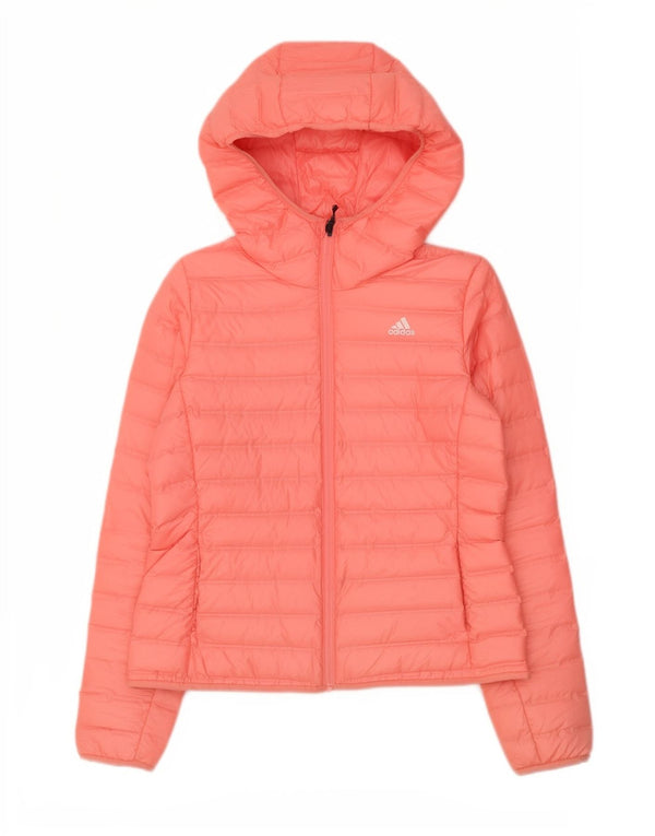 Adidas Womens Hooded Padded Jacket UK 12/14 Medium Pink Polyester