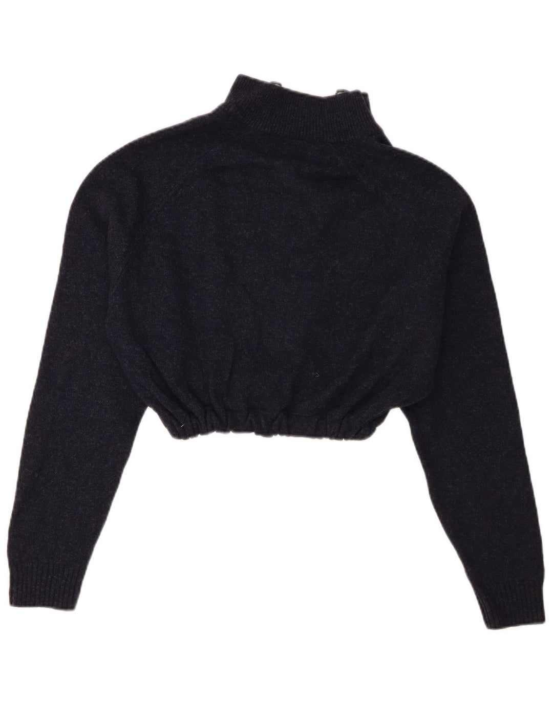 Marks & Spencer Womens Crop Zip Neck Jumper Sweater UK 14 Medium Navy Blue