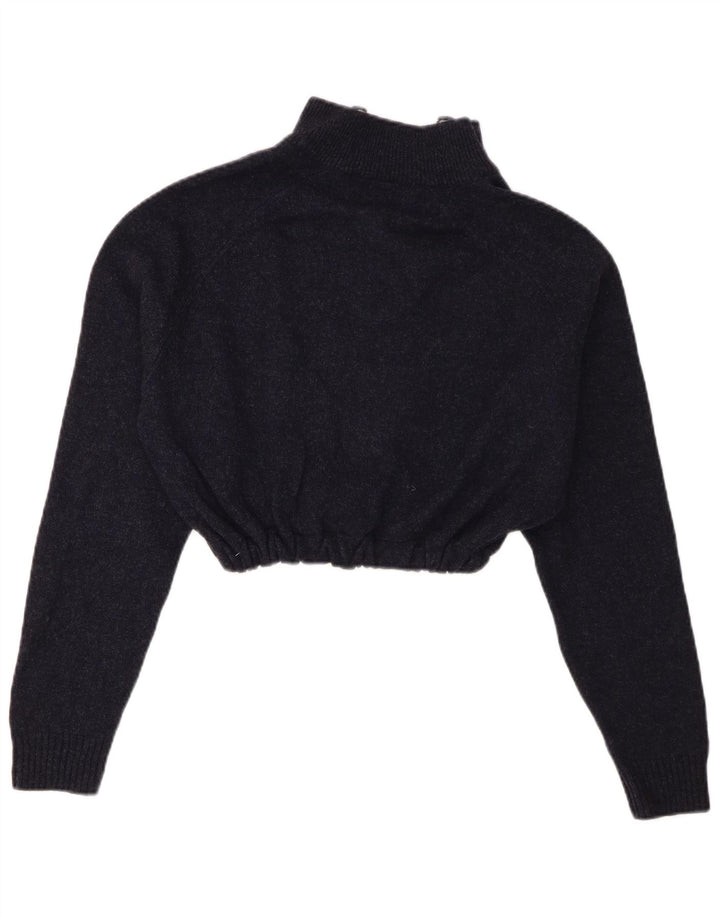 Marks & Spencer Womens Crop Zip Neck Jumper Sweater UK 14 Medium Navy Blue