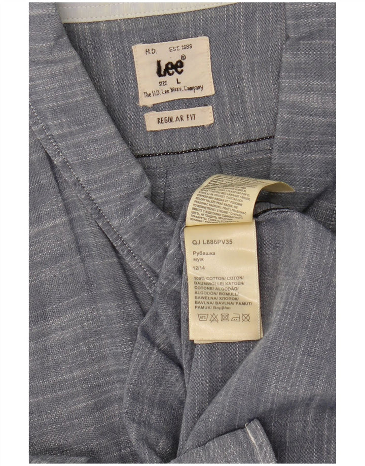 Lee Mens Short Sleeve Regular Fit Shirt Large Blue Flecked Cotton