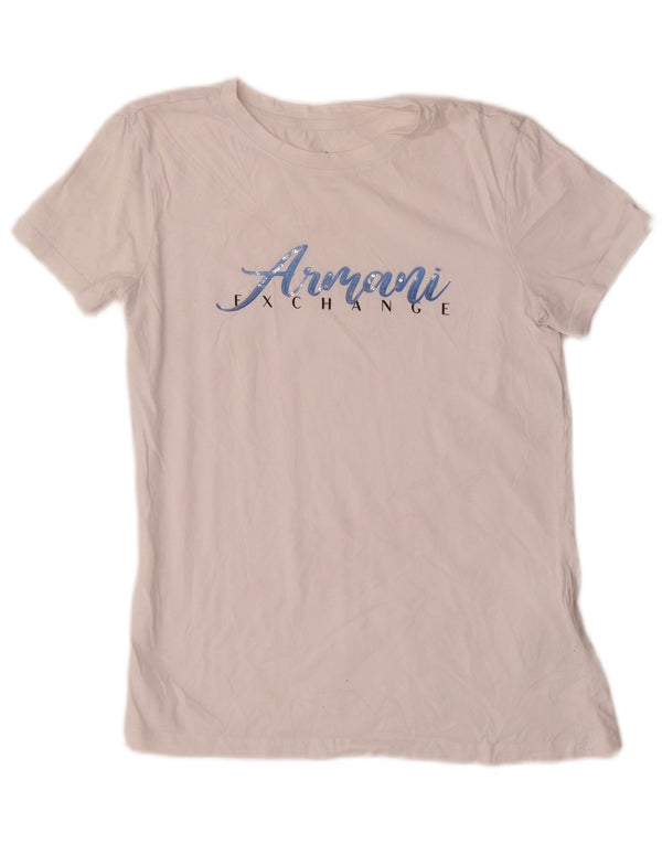 Armani Exchange Womens Graphic T-Shirt Top UK 6 XS White Cotton