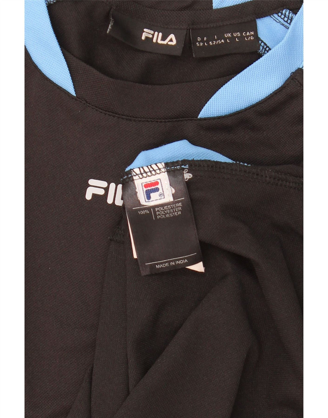 FILA Mens T-Shirt Top Large Black Colourblock Polyester