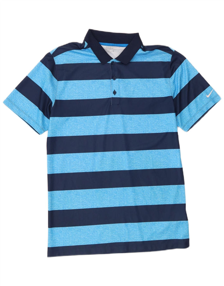 Nike Mens Dri Fit Standard Polo Shirt Small Blue Striped Polyester