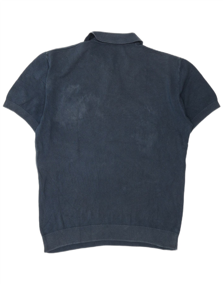 Zara Mens Short Sleeve Polo Neck Jumper Sweater Medium Navy Blue