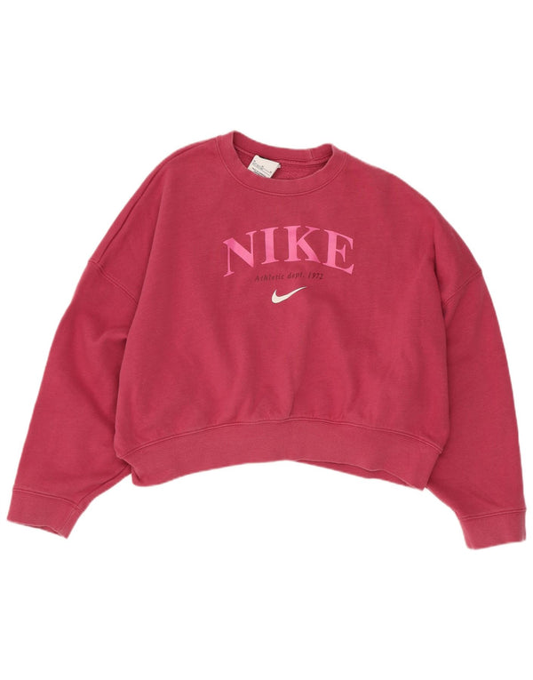 Nike Girls Crop Graphic Oversized Sweatshirt Jumper 10-11 Years Medium Pink