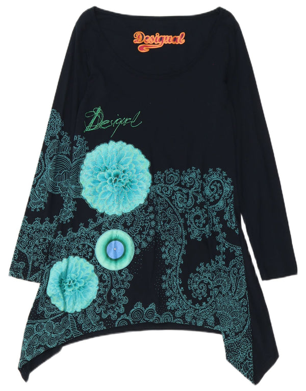 Desigual Womens Long Sleeve Tunic Dress UK 16 Large Navy Blue Paisley