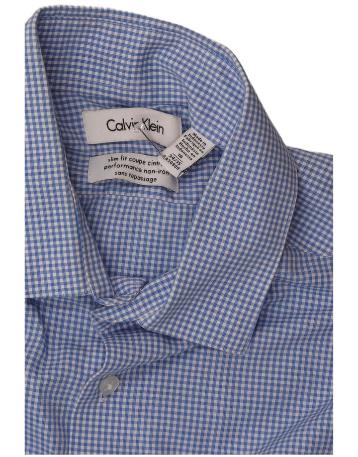 Calvin Klein Mens Slim Fit Shirt Size 16 Large Blue Gingham
