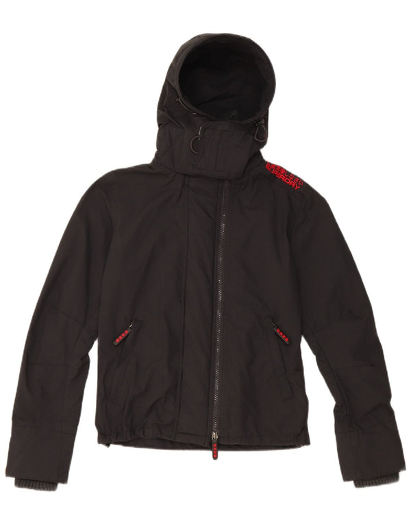Superdry grafisk regnjakke med hætte til kvinder UK 6 XS sort nylon