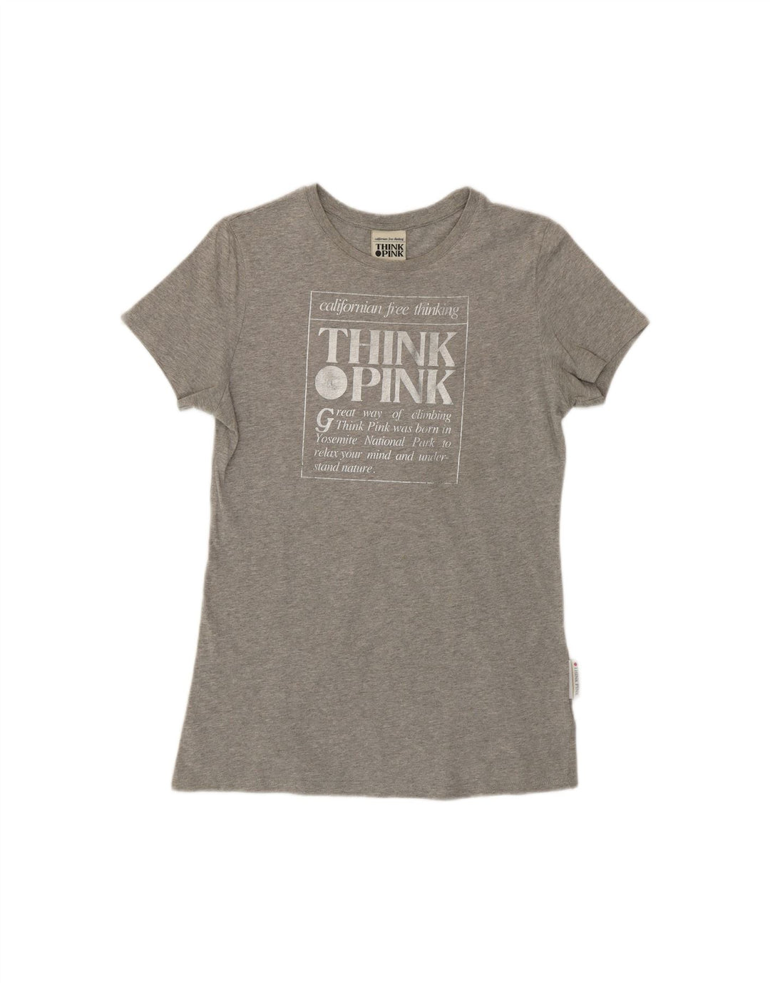THINK PINK Womens Graphic T-Shirt Top UK 12 Medium Grey