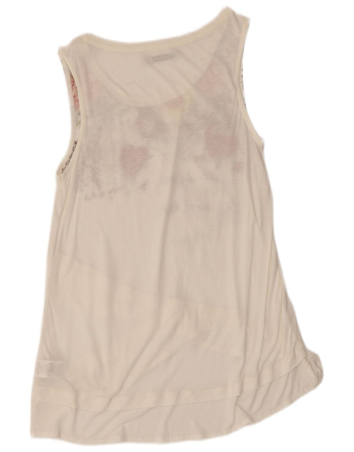 Desigual Womens Graphic Tunic Top UK 12 Medium White Floral Viscose