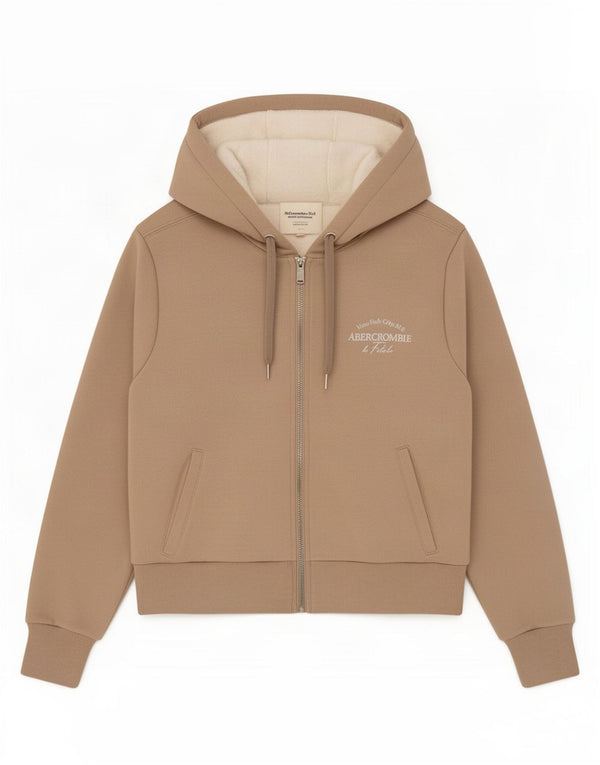 Abercrombie & Fitch Womens Graphic Zip Hoodie Sweater UK 6 XS Beige