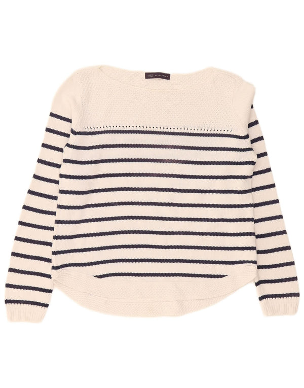 Marks & Spencer Womens Boat Neck Jumper Sweater UK 12 Medium White Striped