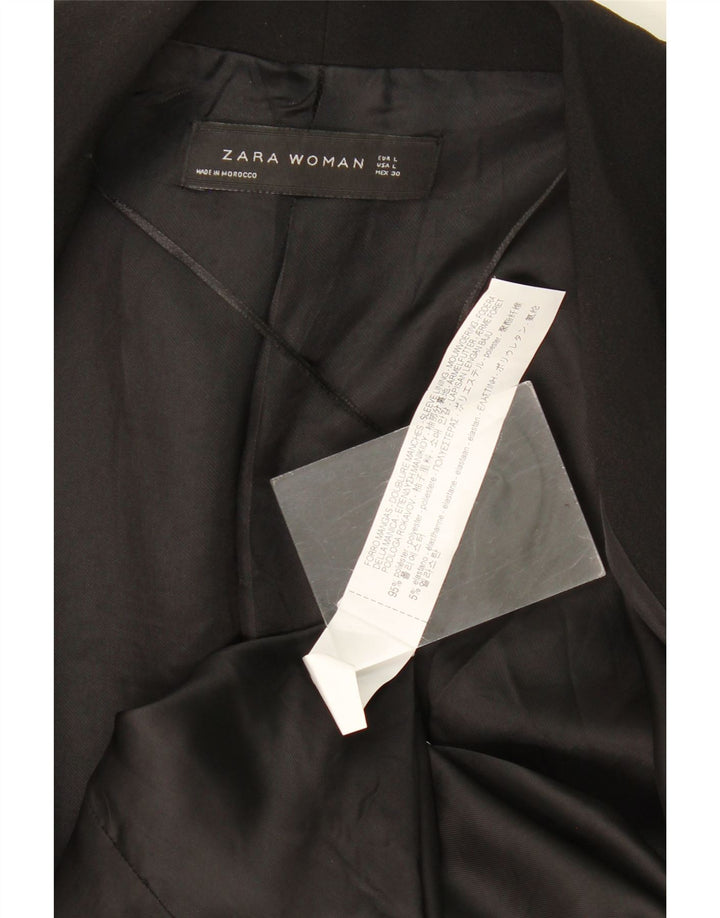 Zara Womens 3/4 Sleeve Open Blazer Jacket UK 14 Large Black Polyester