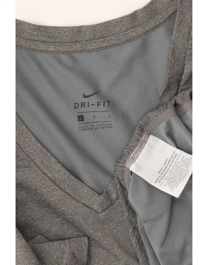 Nike Womens Dri Fit T-Shirt Top UK 14 Large Gris Polyester