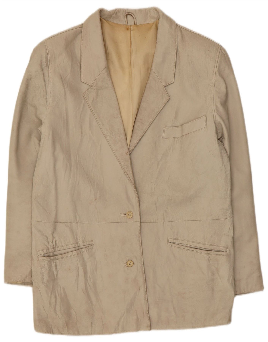 Marcos Womens 2 Button Leather Blazer Jacket IT 44 Medium Beige Leather