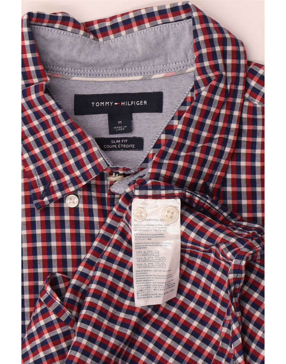 Tommy Hilfiger Mens Slim Fit Shirt Medium Multicoloured Check Cotton