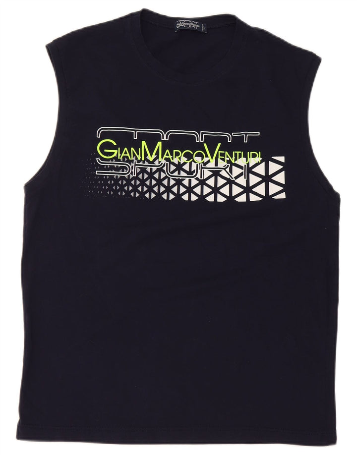 Gian Marco Venturi Mens Graphic Vest Top Large Navy Blue Cotton
