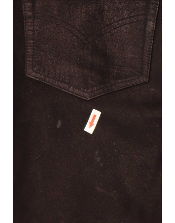 Vintage Mens Straight Leather Trousers W30 L32 Black