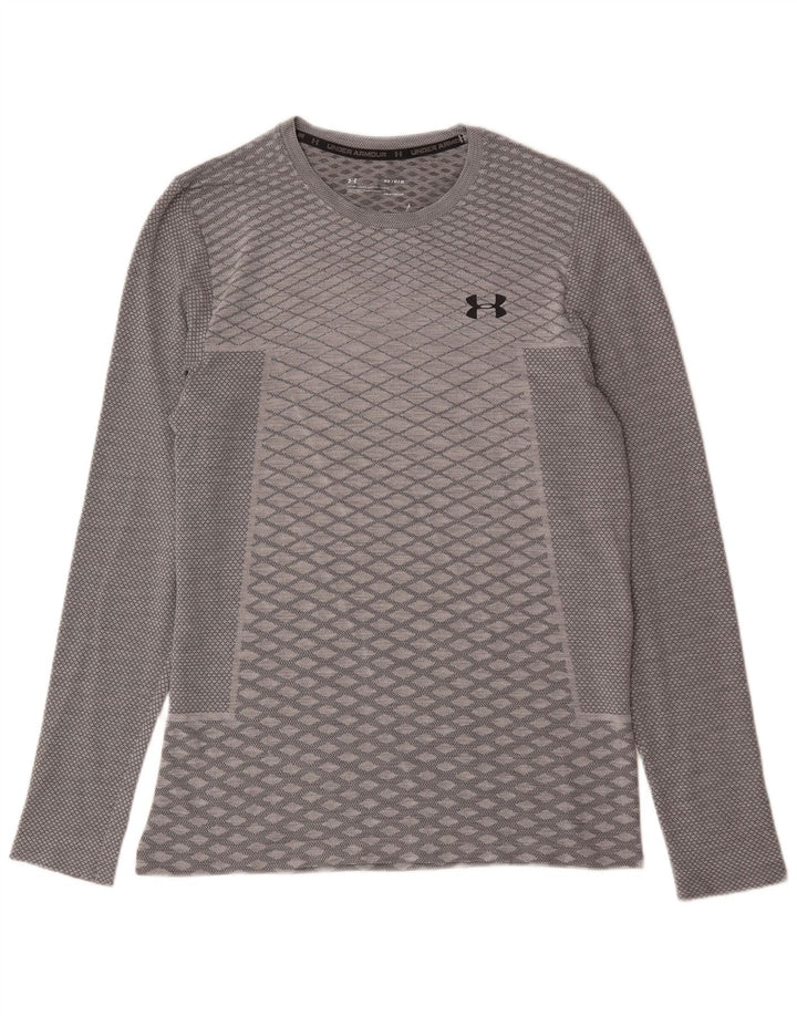 Under Armour Mens Heat Gear Top manica lunga grigio medio geometrico