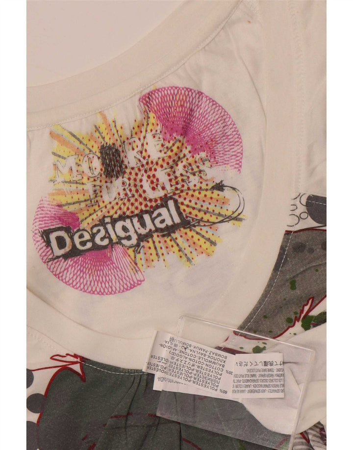 Desigual T-shirt grafica da donna Top UK 12 Medium Bianco Poliestere