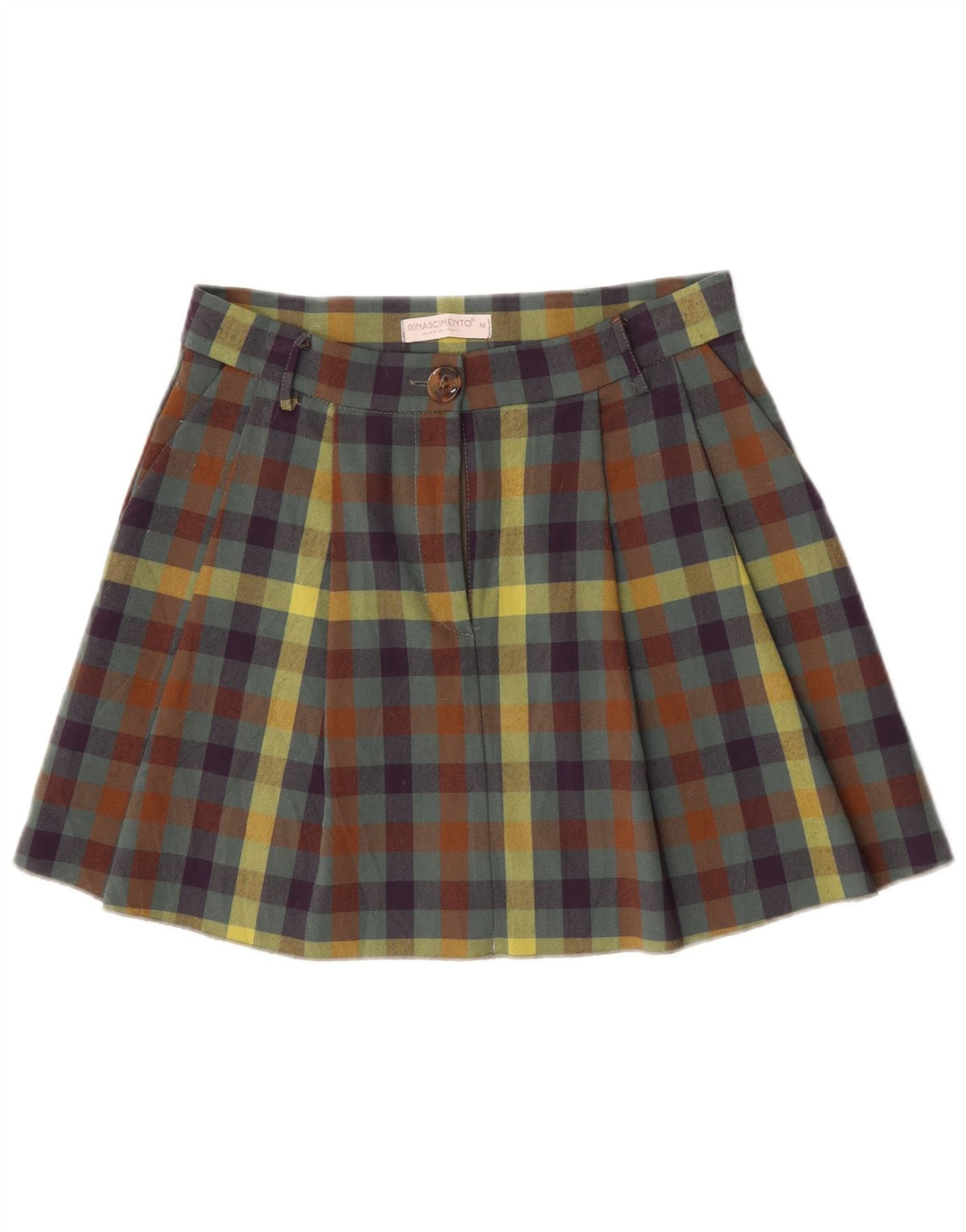 Minissaia feminina Rinascimento plissada média W30 guingão multicolorido