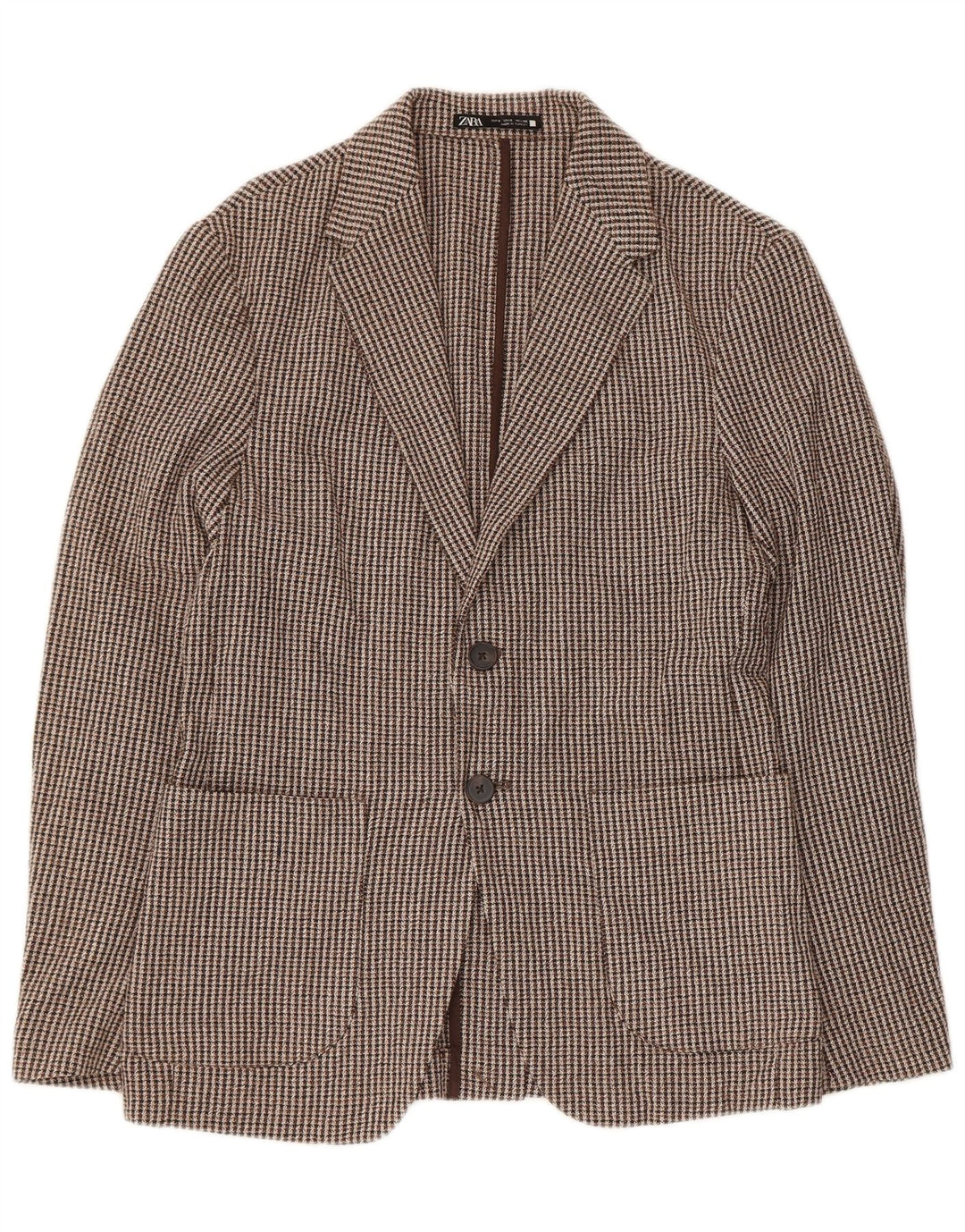 Zara Mens 2 Button Blazer Jacket UK 36 Small Brown Houndstooth